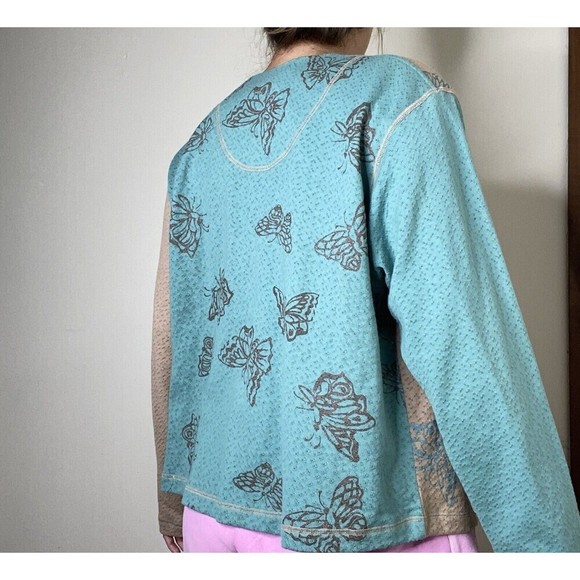Lucky Charm Cotton Knit Butterfly Cardigan Lightweight Boho Top Y2k Medium - Picture 3 of 13